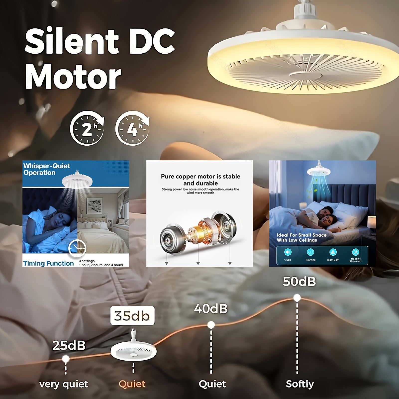 10 Inch LED 360° Rotating Ceiling Fan Light with Remote Control, 3 Color Modes &amp; 3 Speed Levels, E27/E27 Base Easy Installation, 4 Modern Designs, Ideal for Bedside Use