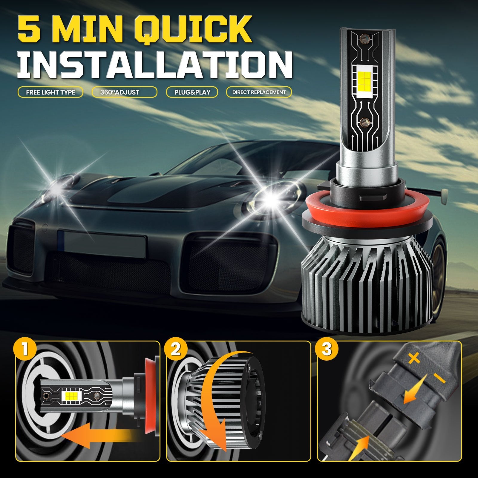 H11 H8 H9 TXBILMOO 2-Pack CSP LED Headlight High/Low Beam Bulbs Bright White Light 26000LM, No Battery Included