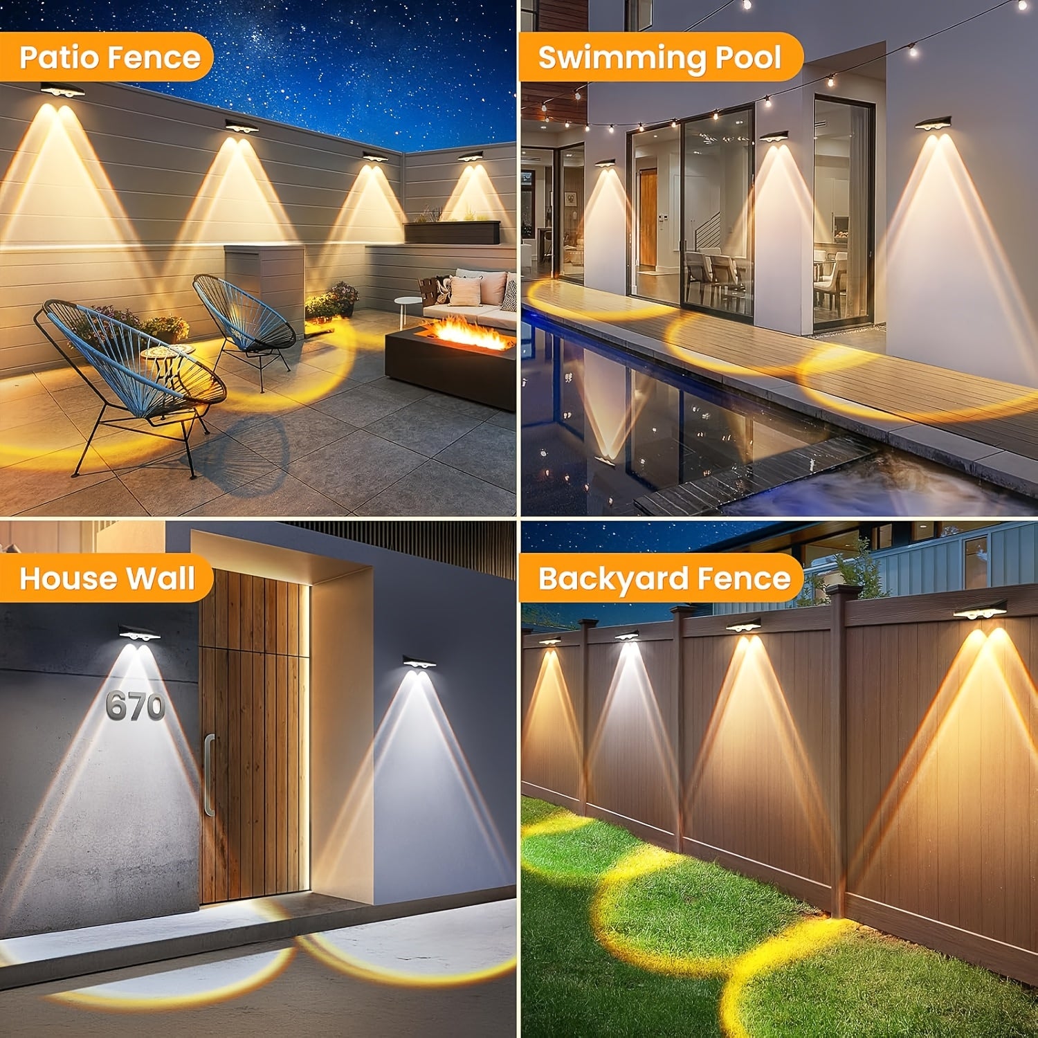 2 LED Beads / Solar Exterior Wall Light / Solar Wall Light / Outdoor Solar Lighting, Solar Outdoor Wall Washer Light, Double-Head Wall Light, Solar Charging, Semi-Flush Mount Installation, Soft Light Non-Dazzling, Solar Automatic Charging
