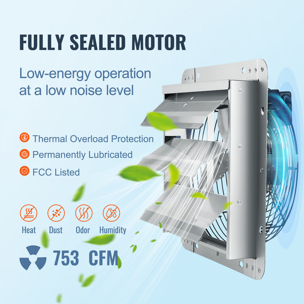 VEVOR 10''/16''/24'' Fan Shutter Exhaust Fan, Aluminum Wall Mount Attic Fan with AC Motor, Ventilation & Cooling for Greenhouse Garage Shed Store