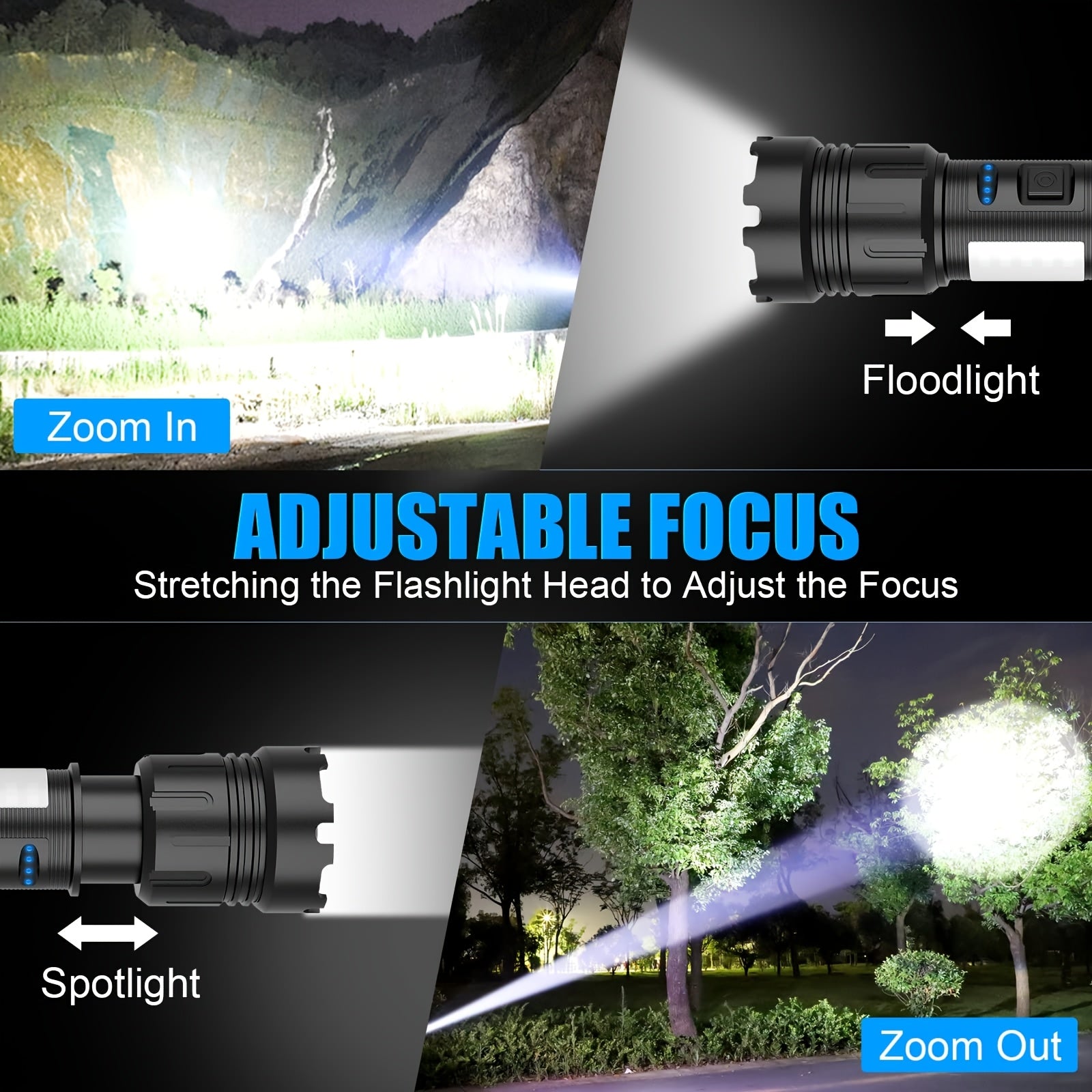 Rechargeable Magnetic Flashlight High Lumen Compact LED Pocket Light With COB Side Lighting USB-C Charging Zoom Function 7 Modes Ideal for Camping Tactical Use T035-1 Packaging