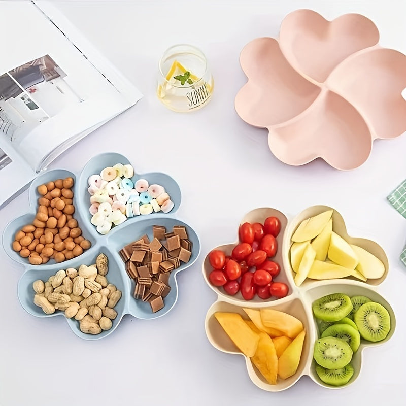 Heart-Shaped Divided Fruit Bowl, Reusable Tray for Nuts, Candy, Snacks & Desserts, 4 Compartments, Made of Durable Food-Safe Plastic, Elegant Serving Plate for Home, Parties, Weddings & Cafés