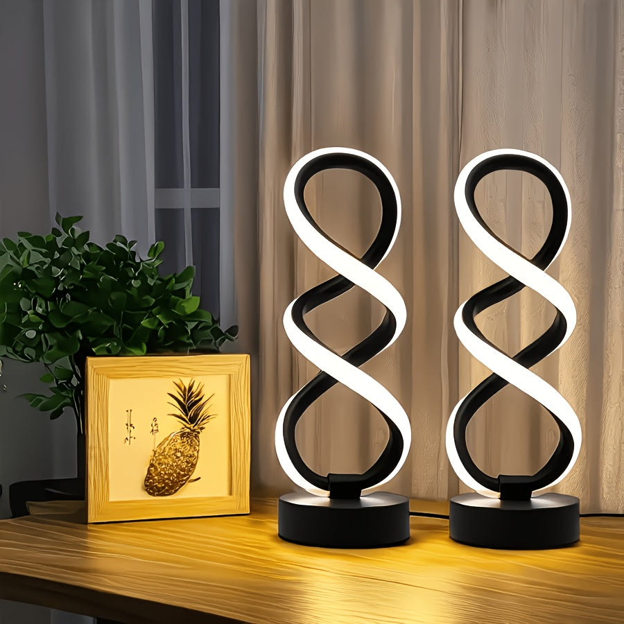 Classic retro spiral table lamp set (4/2/1-pack), three-color dimmable, USB powered, durable metal material, multi-room decorative light, suitable for bedroom, living room, study, hotel, office bedside lamp