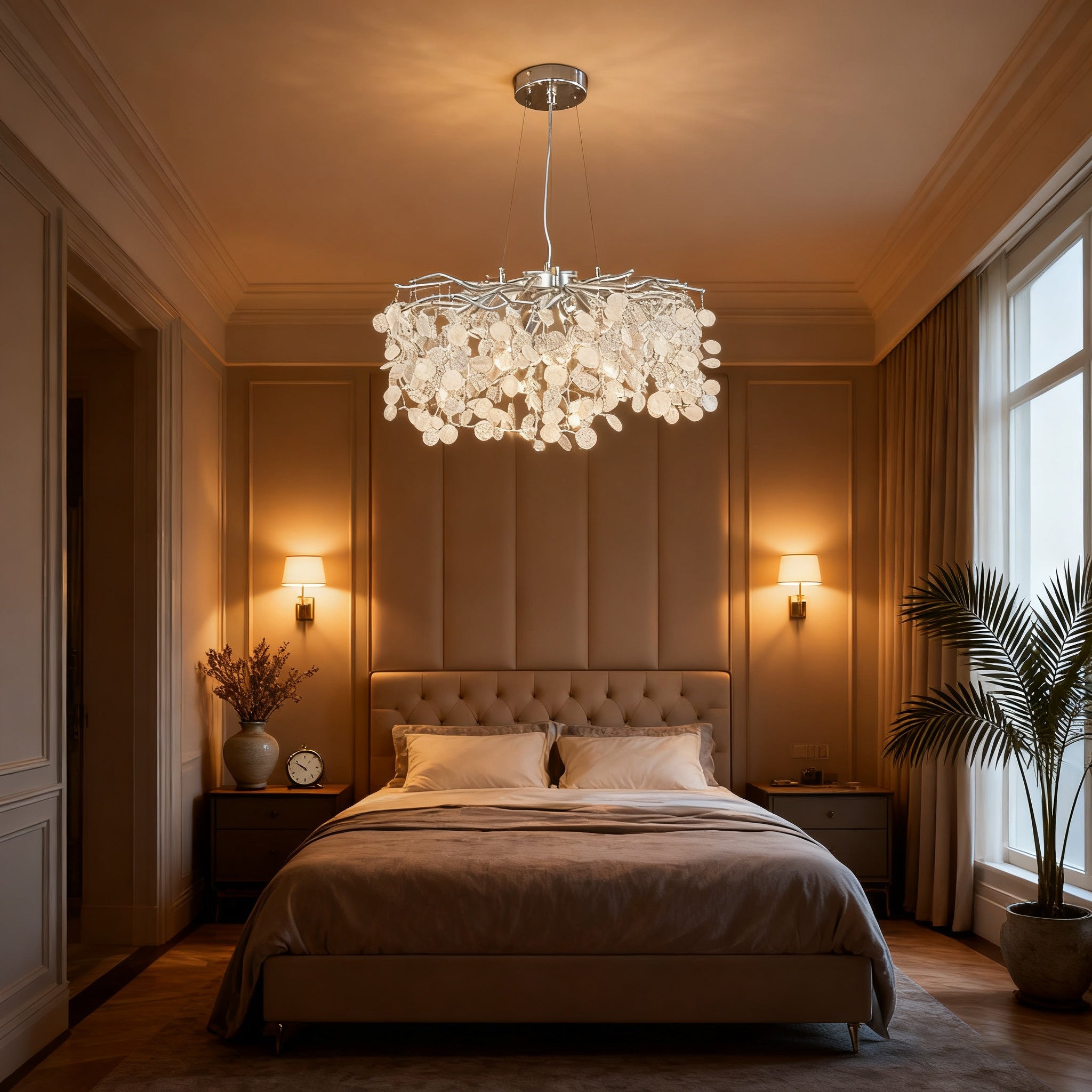 Round branch chandelier, crystal chandelier, shining bright light - suitable for living room, dining room, bedroom and other scenarios, G9 bulb socket (bulb not included)