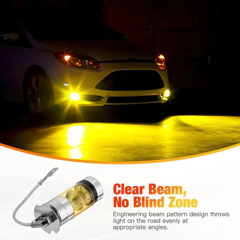 LED Headlight Fog Light Driving Light Bulb Set 4300K Yellow 100W, for Daytime Running Light Fog Light Bulb Replacement 2X H3 Super Bright, No Battery Included