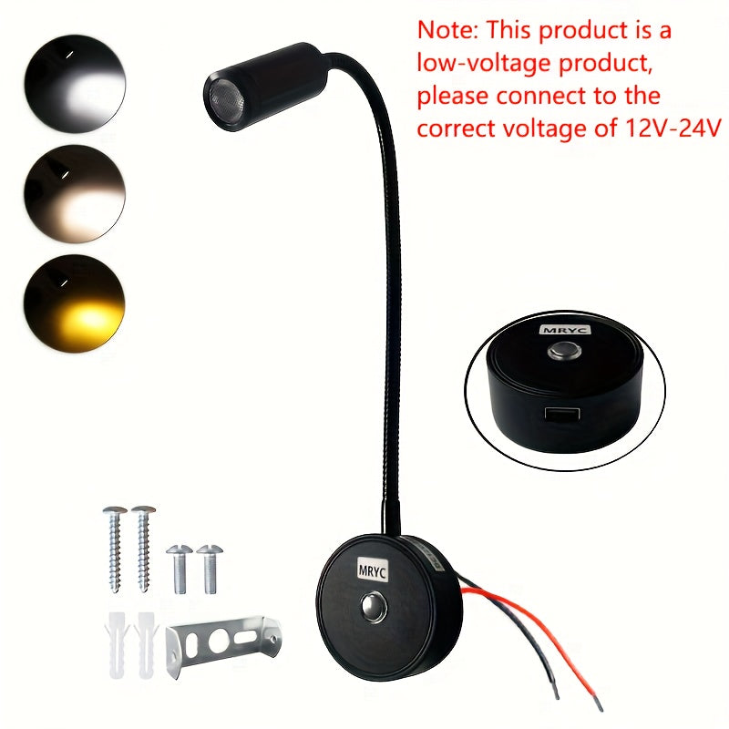 RV reading light 12V, camper van LED spotlight interior lamp bedside light, dimmable and color-adjustable, suitable for boats, trailers, vans and RVs