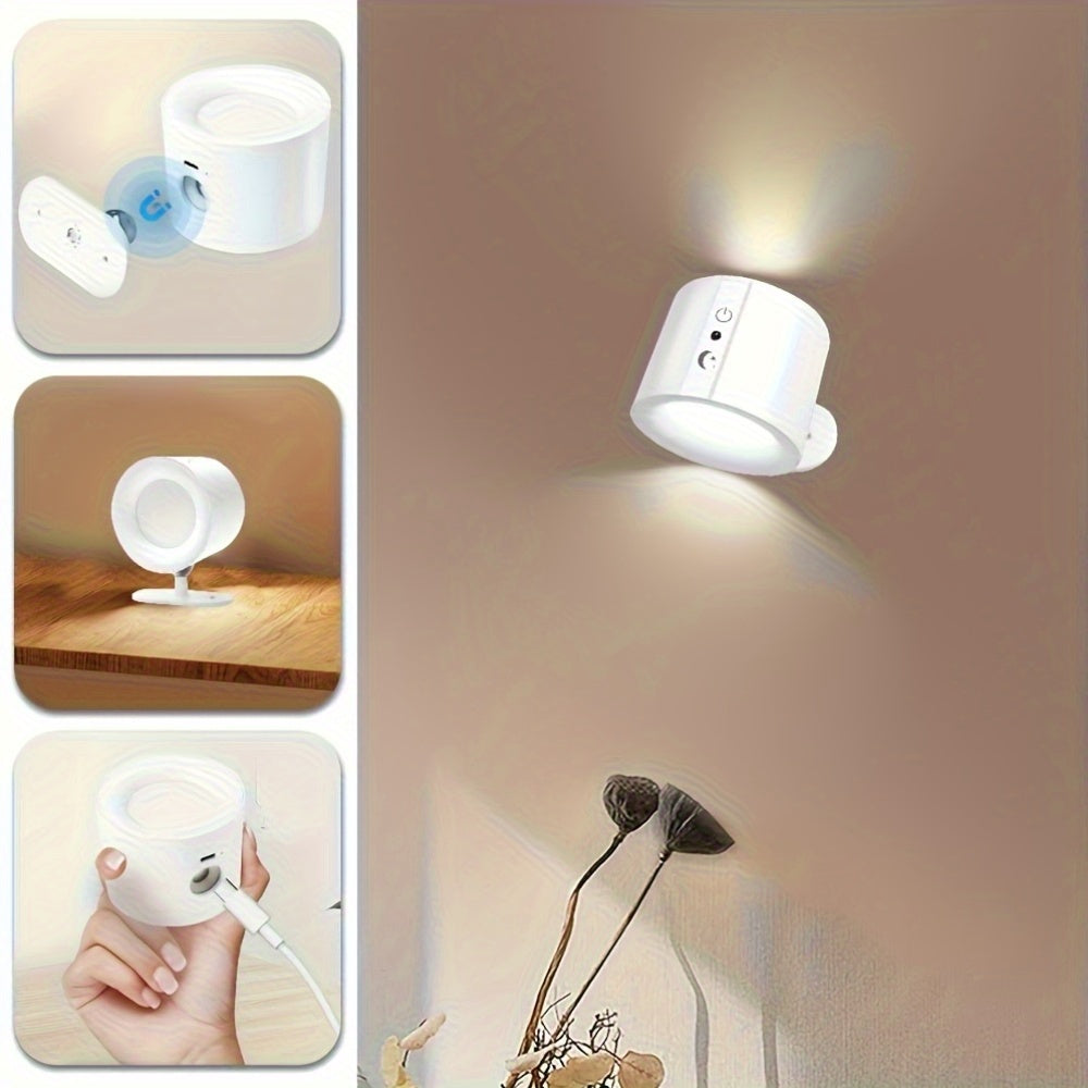 1 Set Smart Rechargeable Wall Light, Adjustable Brightness, Easy Installation, 3 Light Modes (White Light, Warm Light, Mixed White & Warm Light), Dual-Head Lighting Design, Suitable for Bedroom, Living Room, Bathroom, Study