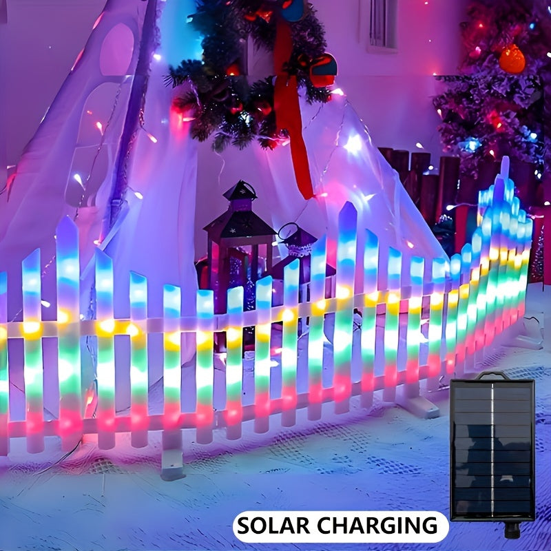 8-Piece Set, Each Size Width 13.78 Inches, Length 11.22 Inches, Solar Fence Light Outdoor Garden Decoration, Christmas Flashing Light Decor, Colorful LED Glowing Lantern, Courtyard Villa Decorative Light, Protection Rating IP44