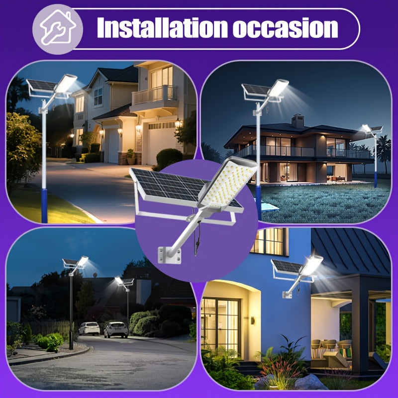 1 Piece High-Brightness Curved LED Solar Street Light, 6500K Solar Street Light with Remote Control, Home Solar Garden Light for Outdoor Commercial Parking Lot and Road Lighting