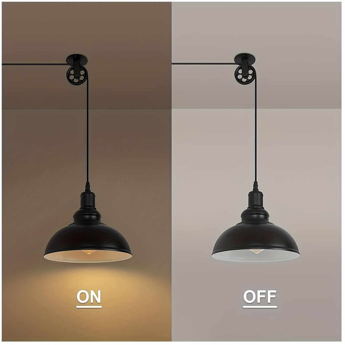 2-Pack LYOOWNG Industrial Plug-In Switched Pendant Light, 19.5ft Cord with Switch, Black Metal Dome, 110-130V US Plug, Bulb Not Included, for Farmhouse Kitchen, Island, Living Room, Dining Room