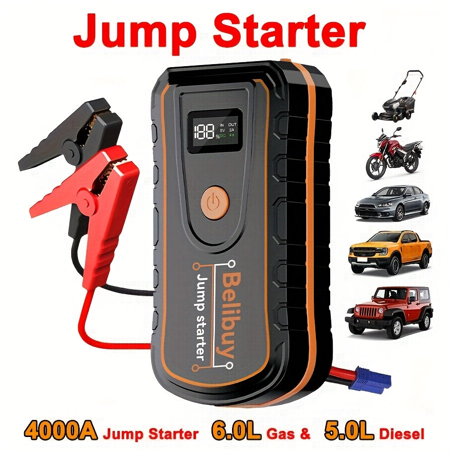 High-Power Portable Car Jump Starter | Advanced Emergency Vehicle Starter - Powerful 6000mAh Rechargeable Battery, USB Charging, for Vehicles Under 36V, Upgraded Version, Reliable Emergency Power Source