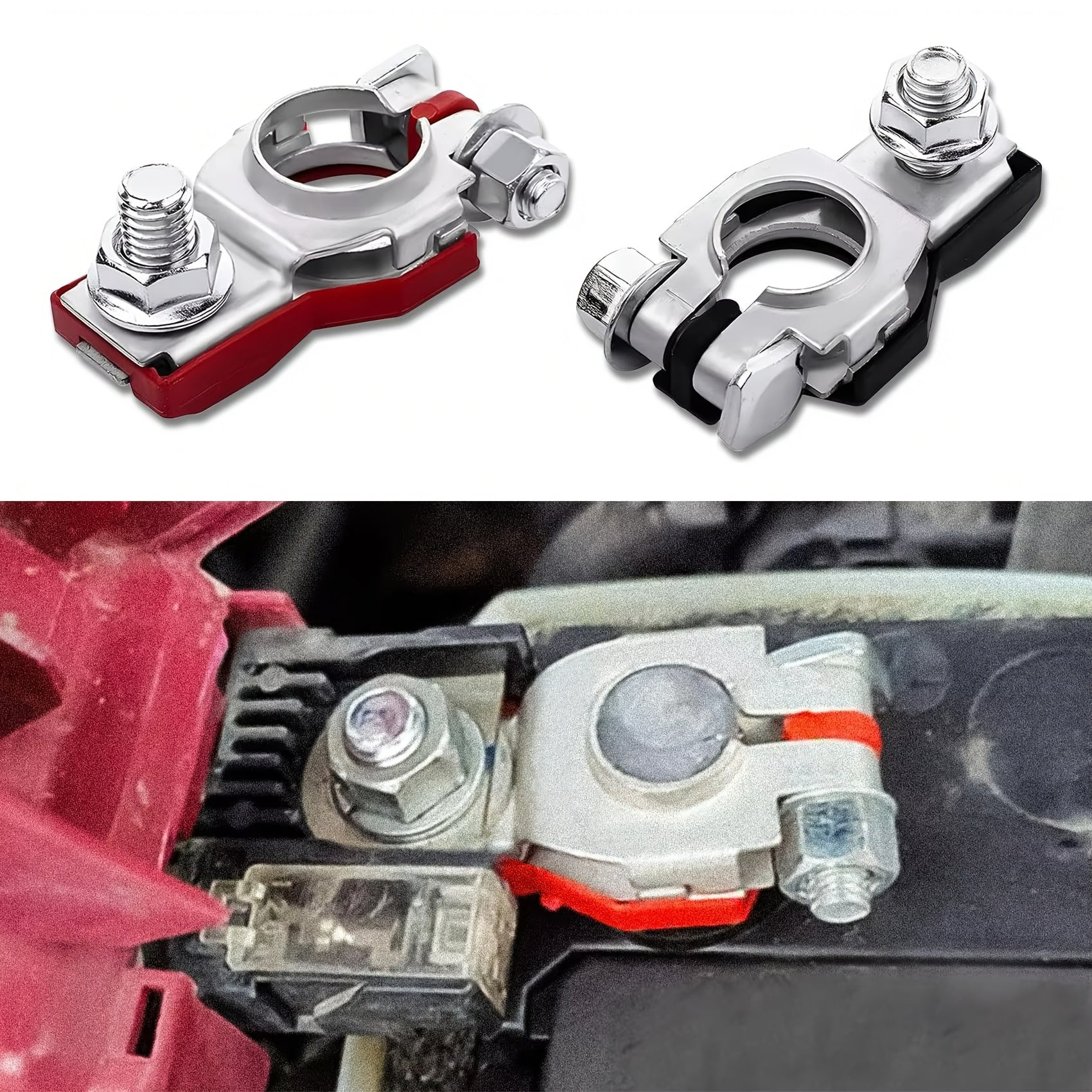 Car Battery Terminal Connector Set, Includes Positive and Negative Top Terminals, with Plastic Base