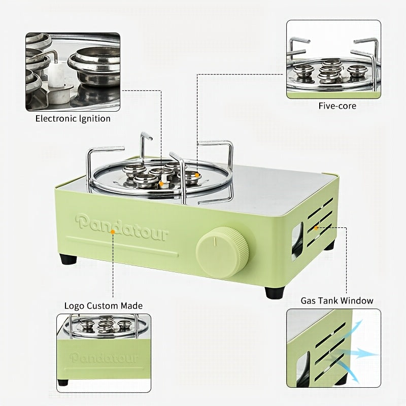 5-Burner High-Power Portable Camping Gas Stove, Ideal for Picnic, Home Cooking & Tea Brewing – Outdoor Cooking Set with Stainless Steel Safety System