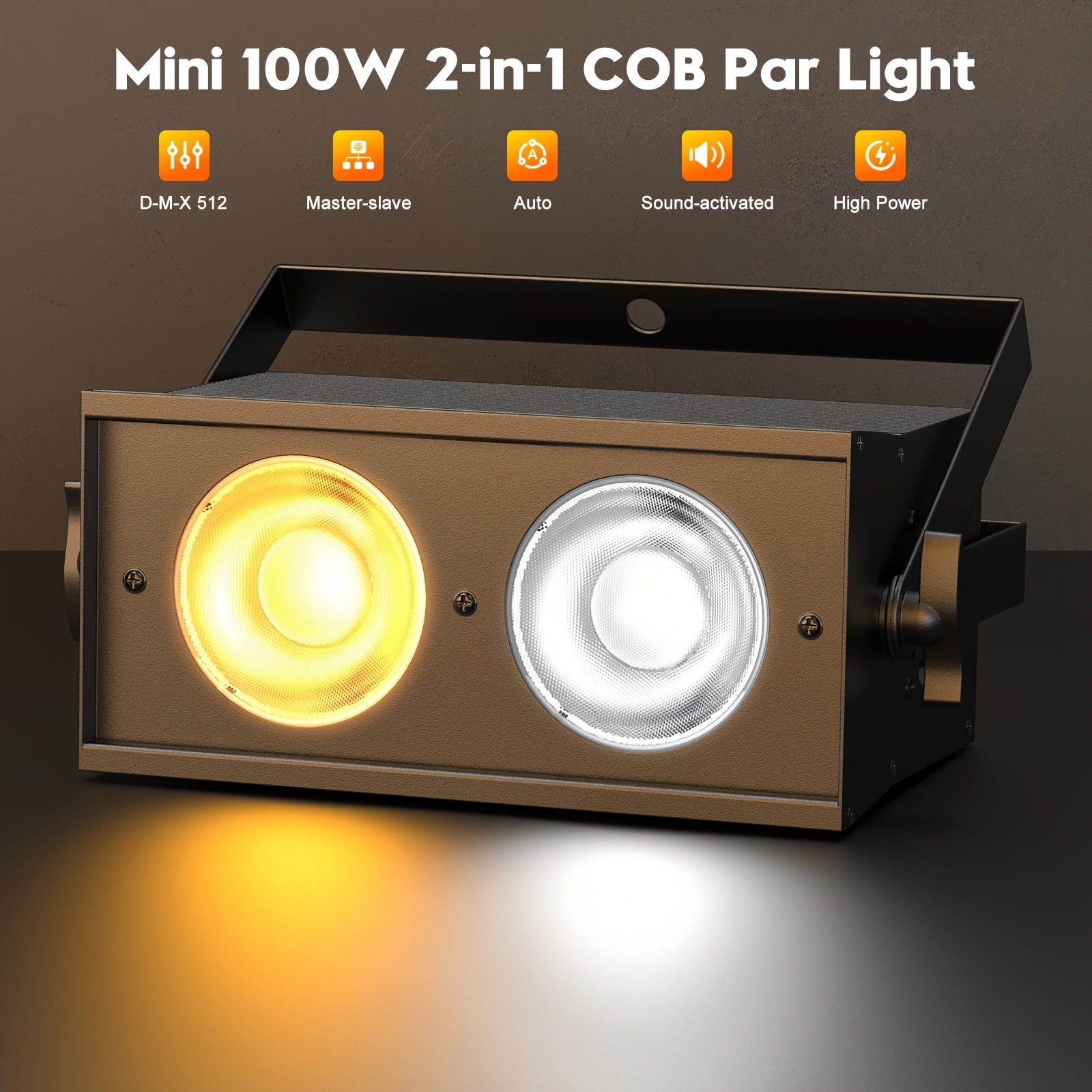 100W COB LED Par light stage light, LED Par lamp cover spotlight, 2-in-1 cool white and warm white DMX512 sound-activated uplight, suitable for events, parties, weddings, theaters, churches, concerts, dance