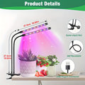 Dual-head round tube clip-on indoor plant grow light, three-color dimming (white/red/blue), with 3/9/12 hour timer function, allowing plants to enjoy sunlight indoors at night as well. Ideal birthday gift for gardening enthusiasts