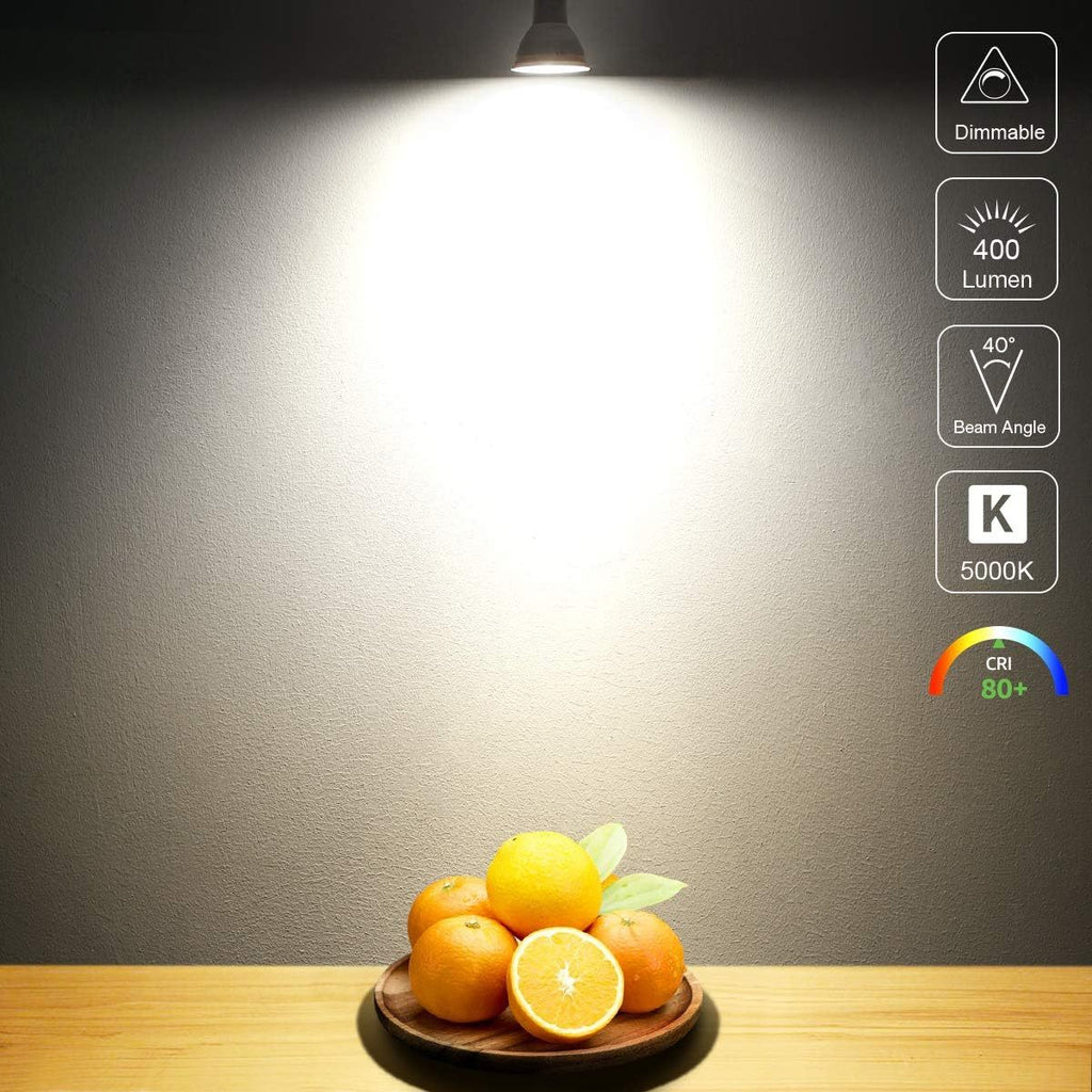 MTC GU10 LED bulb, dimmable GU10 bulb, 5000K daylight white bulb, 5.5W PAR16 LED spotlight bulb, 50W halogen equivalent track bulb, suitable for kitchen, range hood, bedroom, 6-pack
