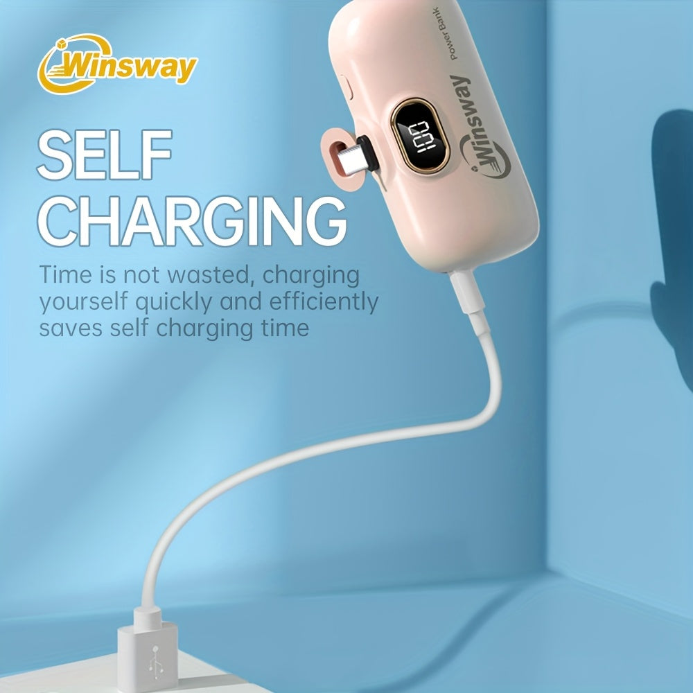 Winsway迷你便攜充電寶5000mAh，Type-C手機移動電源，LED數顯屏，適用於iPhone 17/17 Plus/16 Pro/16 Pro Max/iPad Pro/安卓手機，手機必備聖誕禮物