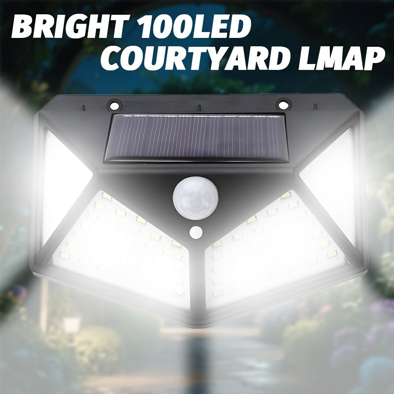 1 Pack High Brightness 100LED Motion Detection Street Light, Solar Charging Emergency Lighting, 3 Modes Outdoor Multifunctional Garden Light, Portable Wall Light, Perfect for Fences, Villas, Balconies, Pathways, Wide Area High Brightness Floodlight