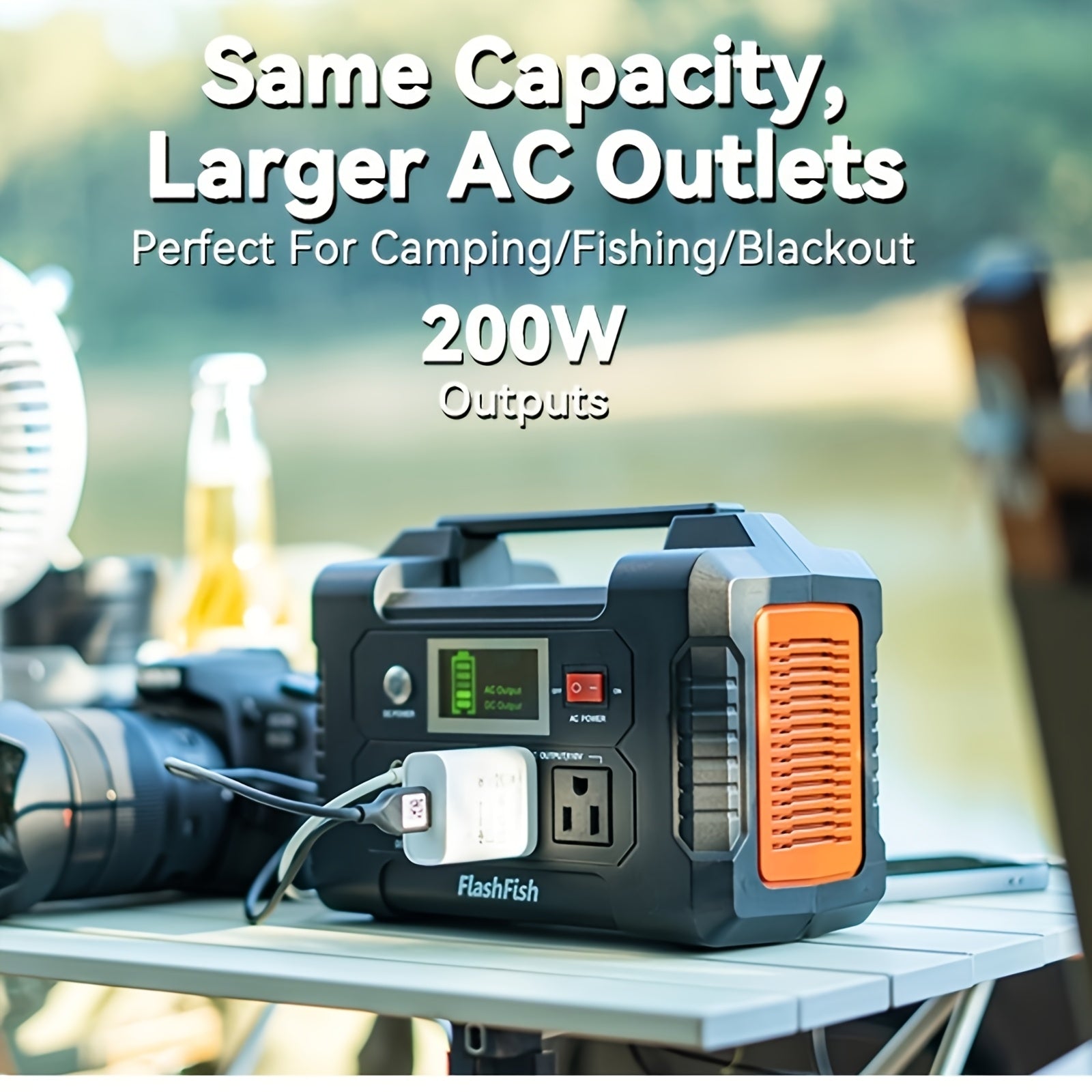 Flashfish 便攜式電源站鋰電池組，120W/150W/200W 便攜式太陽能發電機站，60W/100W 太陽能板可選，151Wh 鋰電池備用電源，具備 110V AC USB DC 輸出，適用於家庭緊急情況、戶外露營、露營車、釣魚