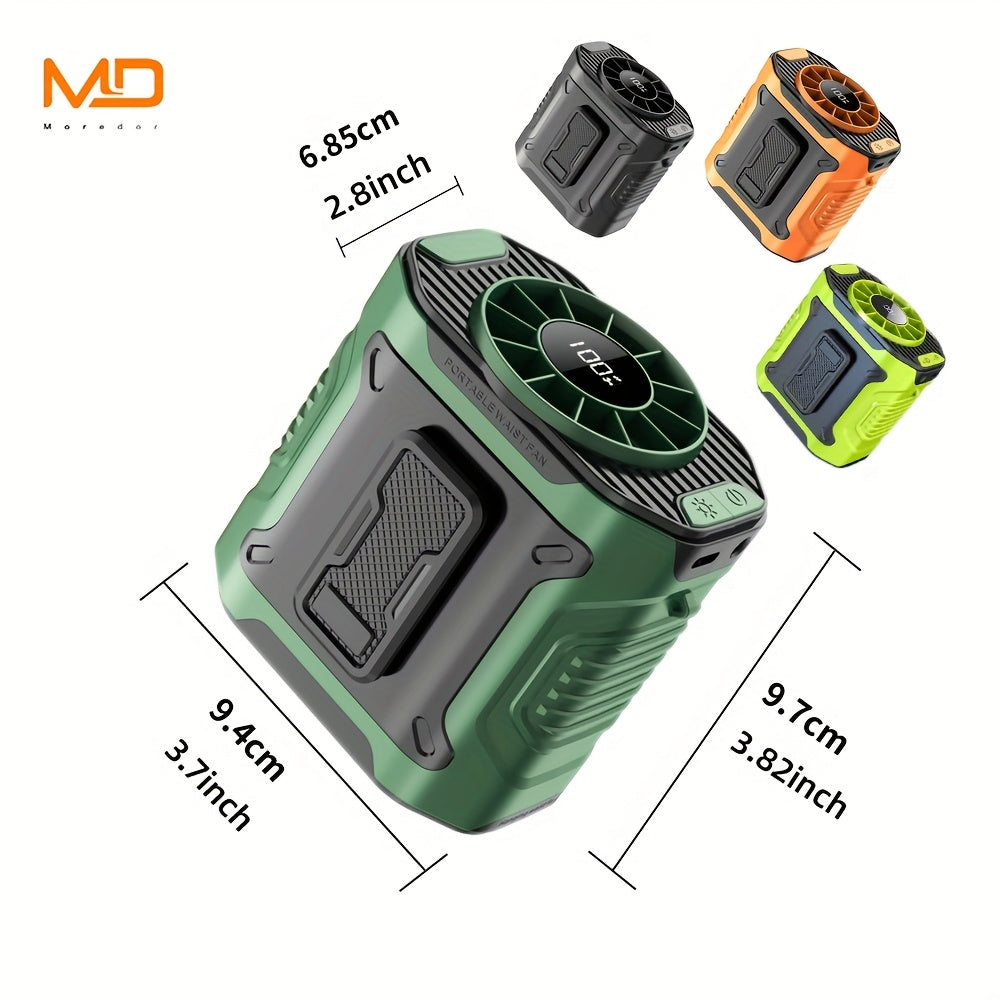 MOREDOR 5000mAh Portable Waist Clip Fan, Wearable Belt Personal Fan Rechargeable Battery, 5-10 Speed Levels with Flashlight, Hands-Free Neck Hanging Design, Ideal for Outdoor Travel Power Bank Use