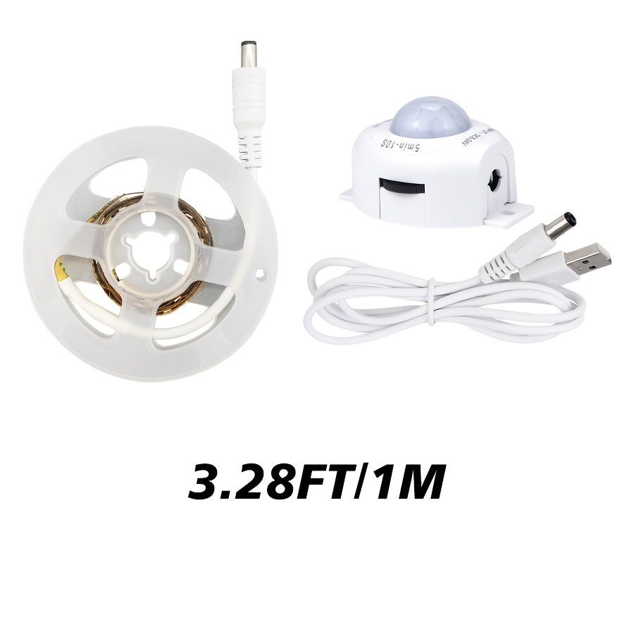1个 3-16 英尺 智能移动侦测冷白光 LED 灯带 - USB 供电自动开关，非常适合楼梯、衣柜、厨房、卧室和走廊的低电压人体感应灯条