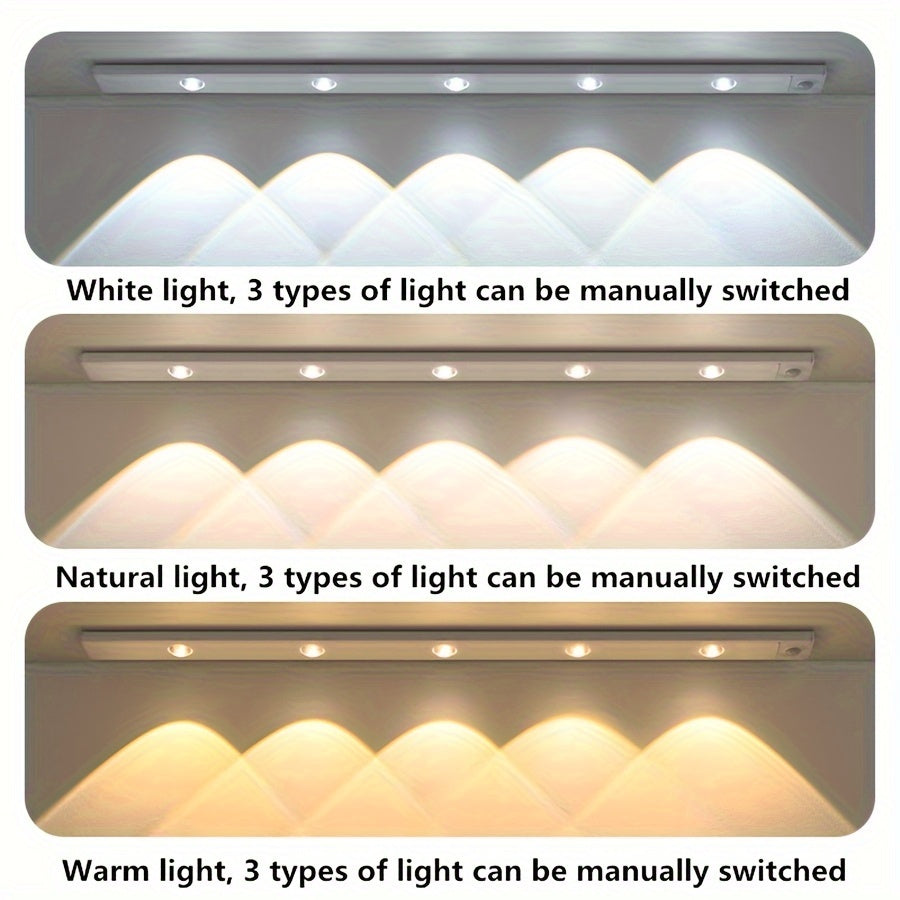 USB充电 人体感应灯 灯带 3色变光 长条 小夜灯 led灯条 无线 厨房 衣柜 橱柜 酒柜 鞋柜 卧室 小山丘灯光形状 免接线