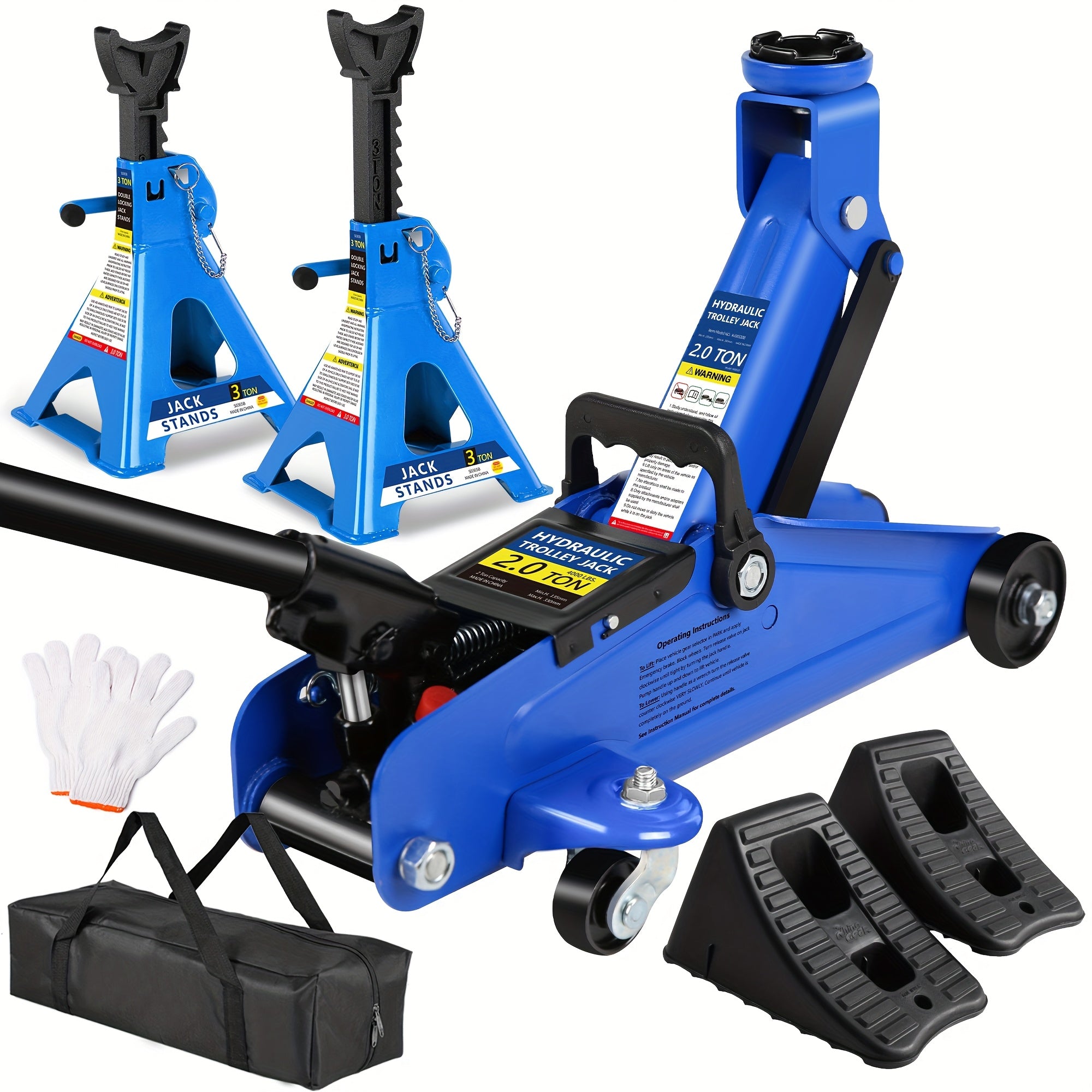 2/2.5/3 Ton Capacity Low-Profile Garage Hydraulic Jack Combo Kit, Optional: 2 Ratchet-Type 3-Ton Jack Stands, Tire Repair Tool Kit, 14-Inch Lug Wrench, Wheel Chocks for SUV/Sedan/Truck