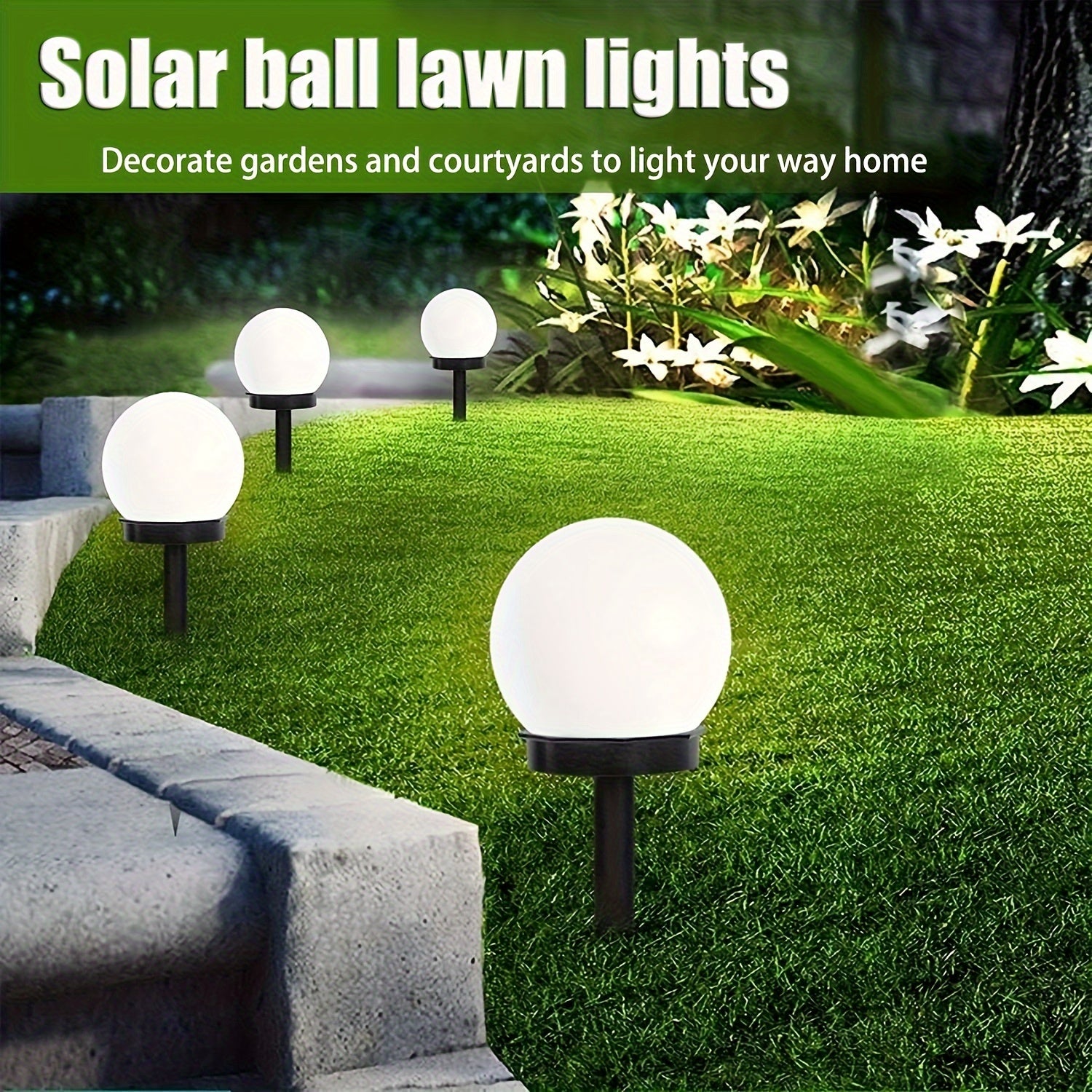 Solar White Ball Lawn Light Landscape Spotlight, White LED Outdoor Globe Courtyard Light, Perfect for Garden, Lawn, Pathway, Walkway Decoration, Solar Globe Light, Street Light, Floor Lamp, Perfect for Festival Party Decorative Light 6pcs