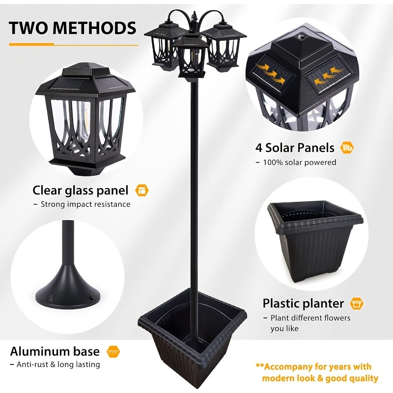 2/1-Piece 73-Inch 3-Head Solar Light, Clear Glass Aluminum, 60 Lumens, Accurate 3000K Light, Adjustable in Sections, Solar Floor Lamp, Outdoor Light, Solar Post Light, Suitable for Home, Courtyard, Garden, Valentine's Day, Carnival