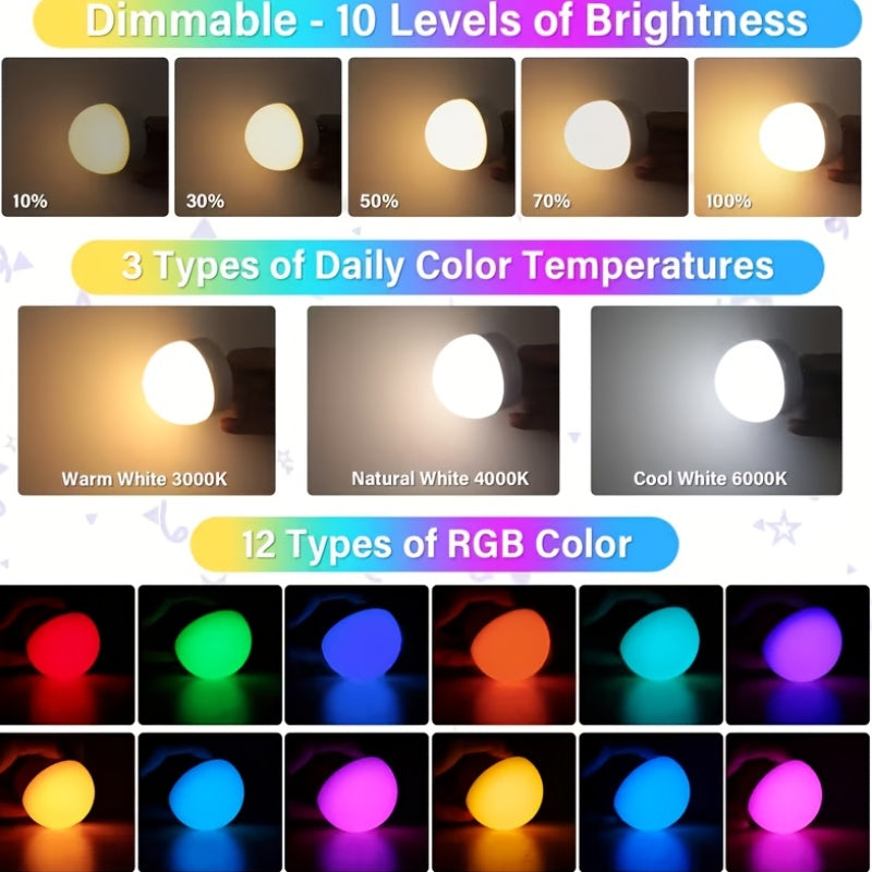 Single remote control rechargeable smart LED light, with E26/E27 base, supports USB charging, provides adjustable color temperature and brightness, very suitable for use in living rooms and bedrooms, can be used as a ceiling light