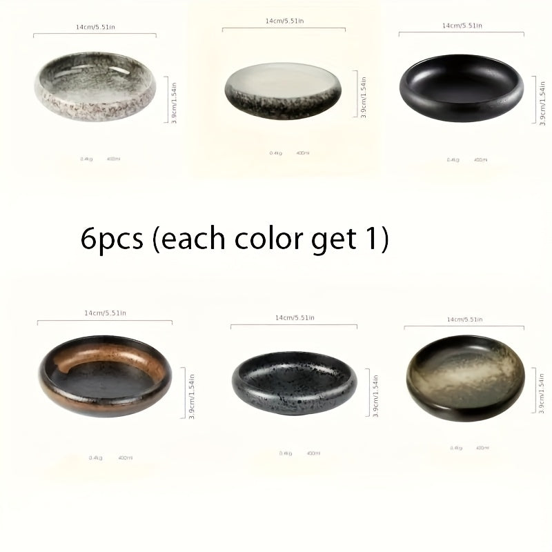 6-Piece Set Creative Kiln-Fired Glaze 6.0-Inch Ceramic Plates – Korean Kimchi Plate, Salad Bowl, Dish