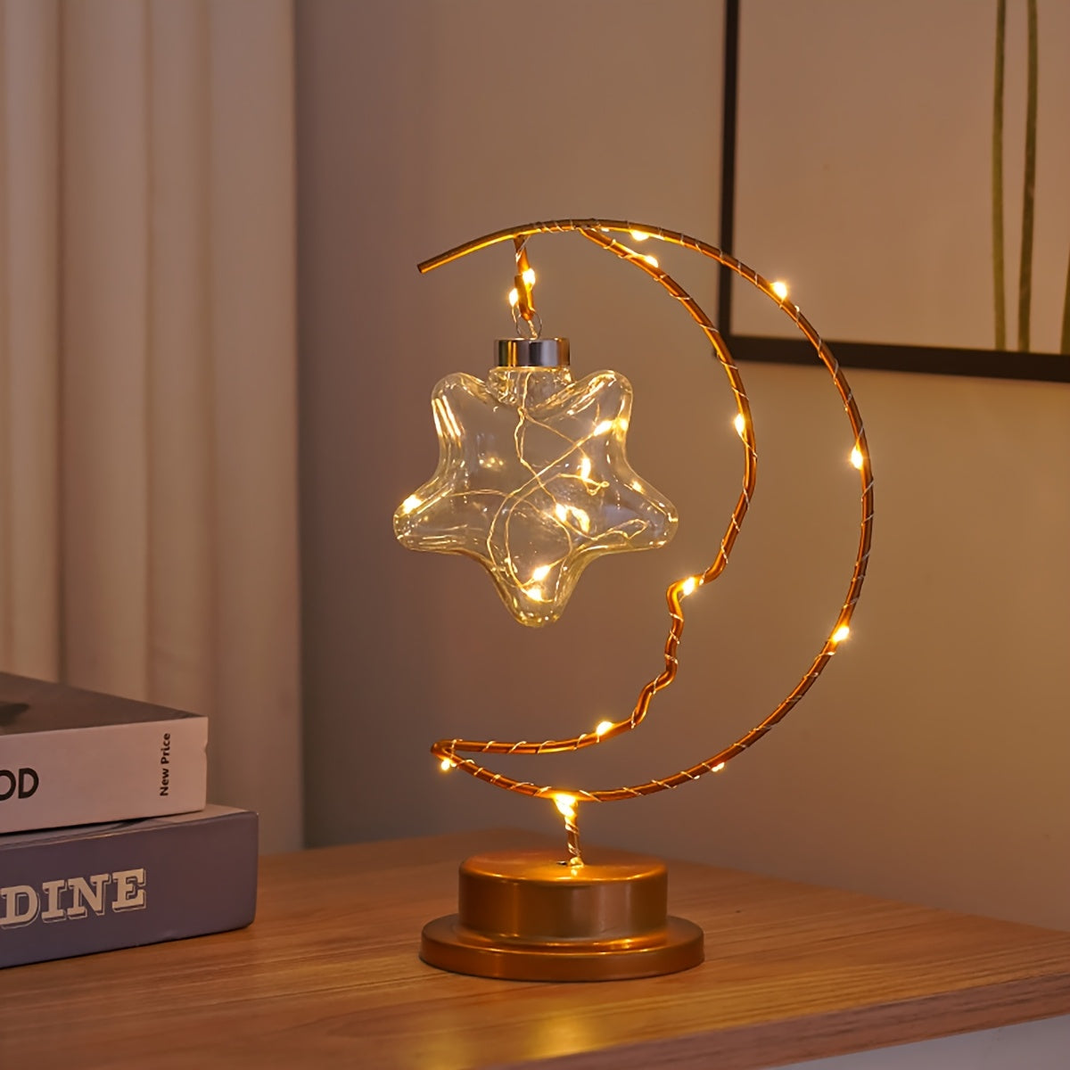 1个LED月亮灯，装饰夜灯，适合节日聚会、室内房间和卧室、桌面氛围照明、圣诞节、新年和斋月装饰照明（不含电池）