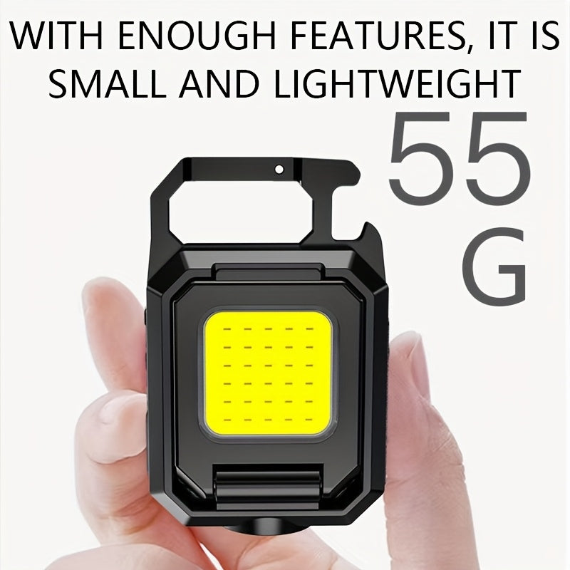Mini Keychain Flashlight COB Work Light USB Rechargeable Light Strip 90° Foldable Side Light Super Bright Portable Lantern