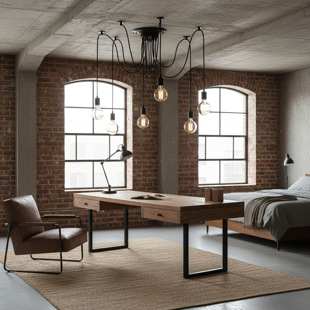 One-Pack, 6-Arm Spider Chandelier Ceiling Pendant Light, Vintage Style, Punk Style, Modern Style Pendant Light, Adjustable DIY, Hanging Fixture Suitable for Dining Room, Kitchen, Bedroom