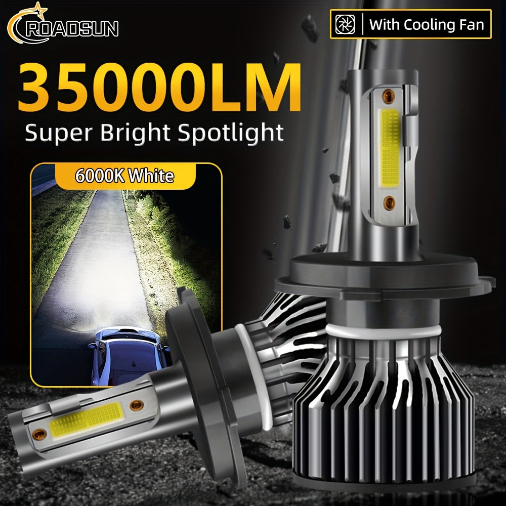 2-Pack High Brightness LED Headlight Bulbs, 35000 Lumens and 220W, Compatible with H1, H7, H11, 9005, 9006, H4, 9004, 9007 and H13 Sockets. Emits Bright 6000K White Light, Provides 300% More Brightness, Designed for Night Visibility