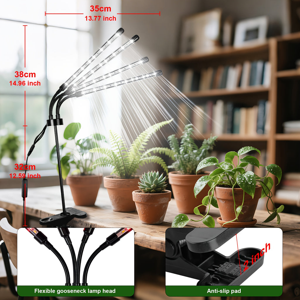 4-Head LED Indoor Plant Grow Light, Timing Design, Multifunctional Adjustable Lighting for Indoor Plants, 3 Modes Switch, Promotes Healthy Plant Growth, Suitable for Greenhouse, Nursery, Home Gardening and Garden, Local Warehouse Shipping