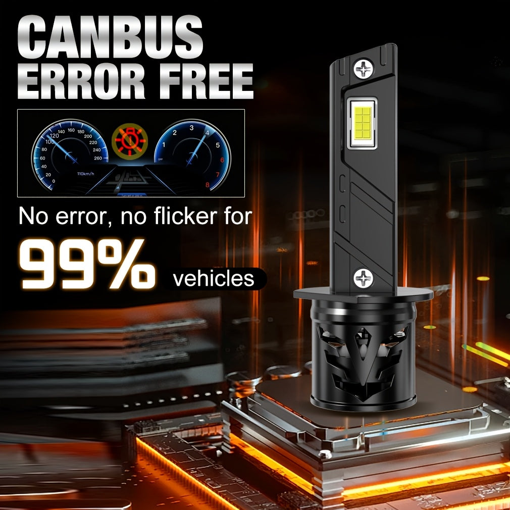 S&D 2Pcs 100W H1 LED Headlight Bulbs 30000LM Super Bright, No Battery H1 Fog Light 6500K White H1 LED Car Headlight Turbo Light High/Low Beam Bulb Car Headlight Easy Installation Plug-and-Play Turbo Fan Fits 99% of Cars with Canbus