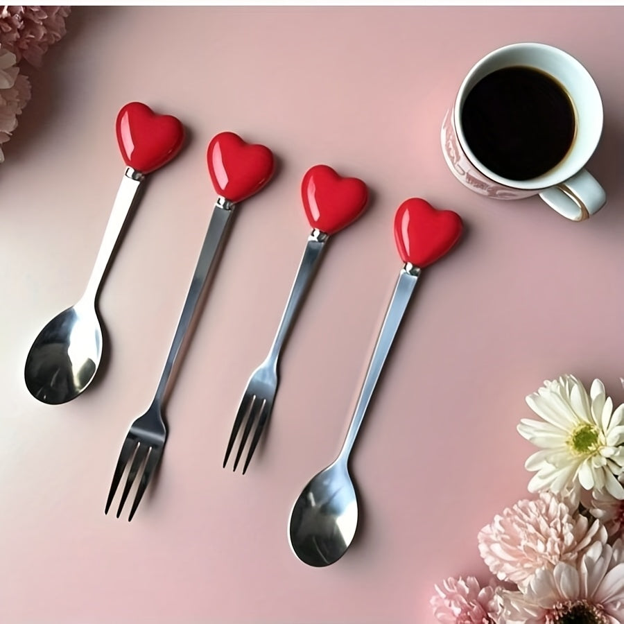 Luxury Stainless Steel Fork Spoon Set (2/4 Pieces), Fashion Tableware, Perfect for Afternoon Tea, Wedding, Cafe, Ideal Gift for Women, Travel Essential, Colorful Ice Cream Dessert Spoon for Summer Cake Yogurt