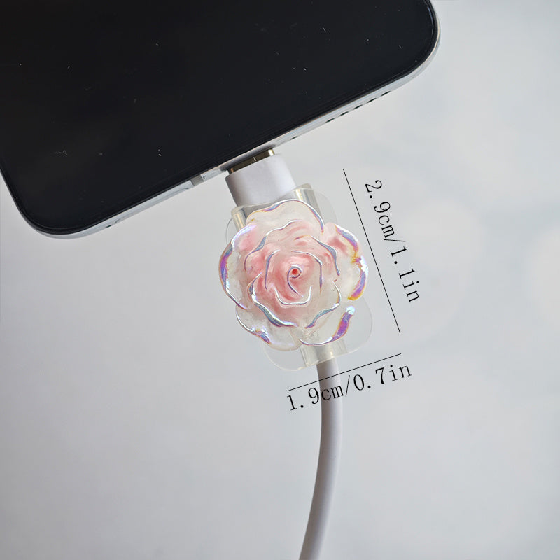 Cute Two Color Rose Phone Charging Cable Case | No Batteries Required, USB Connector, Universal Charger, Ideal for Birthday, Wedding, Valentine'S Day, Graduation, New School, Father'S Day, Christmas, Halloween - Data Cable Protection Set
