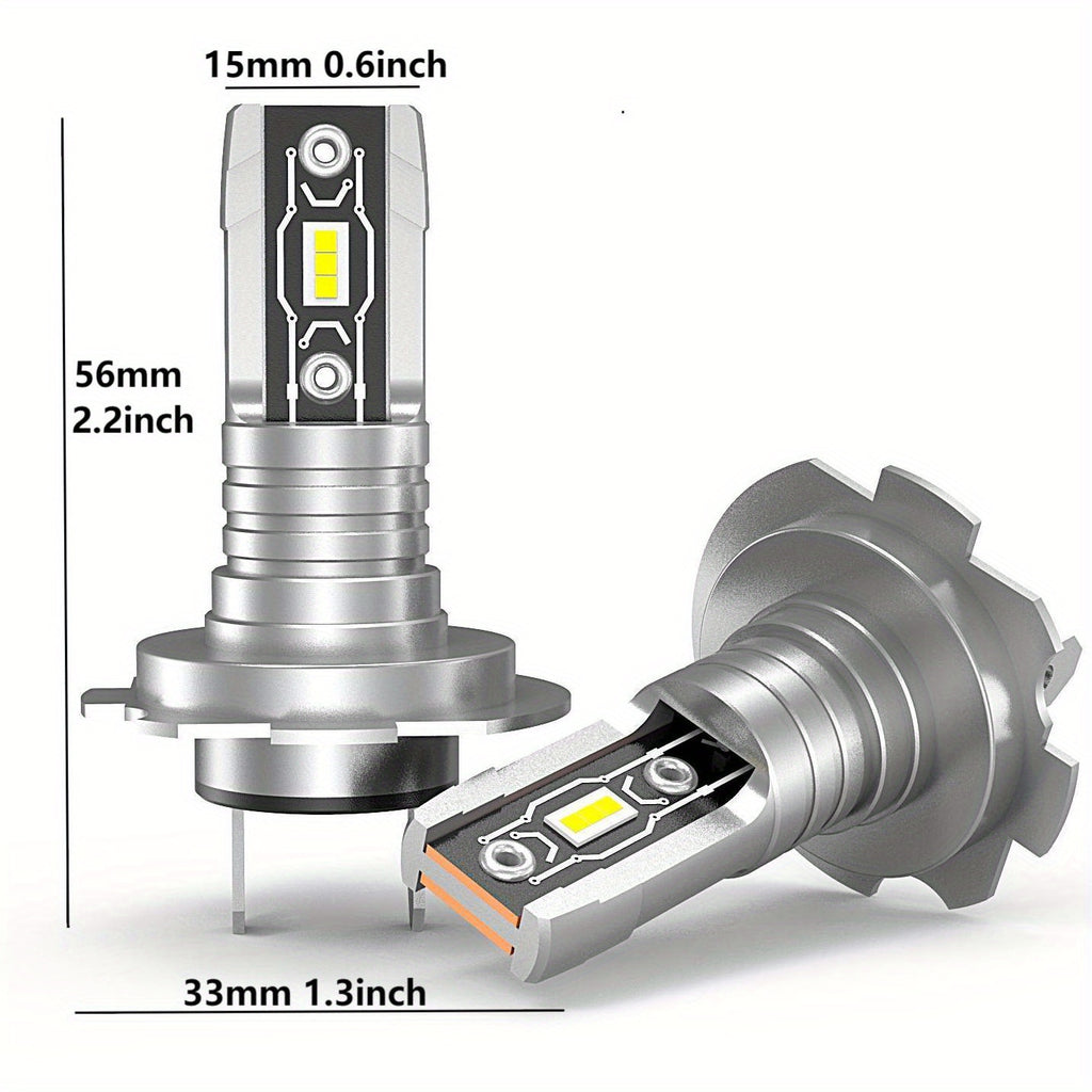 Set of 2 H7 LED Headlight Bulbs, Equipped with Canbus 5530 Chip, Provides 18000 Lumens of 60W White Light, Suitable for Cars, Trucks and Motorcycles, No Battery Needed