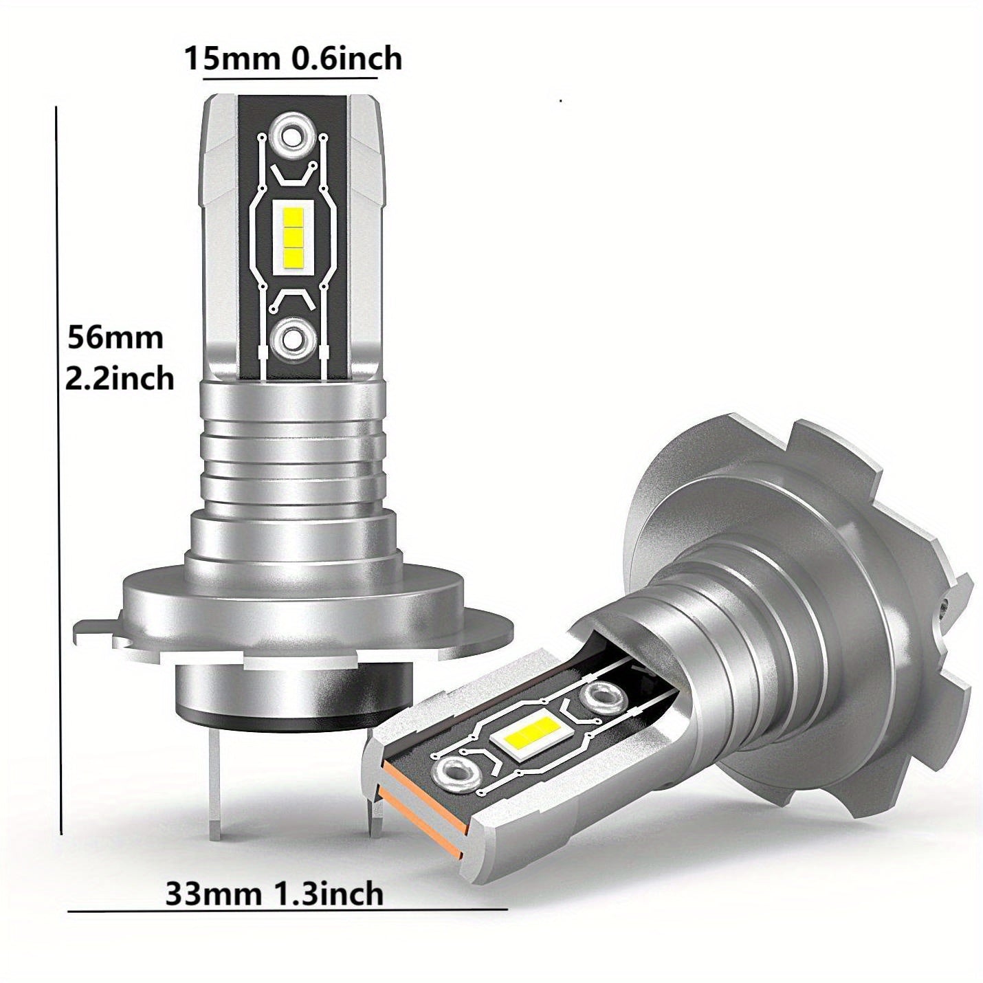 Set of 2 H7 LED Headlight Bulbs, Equipped with Canbus 5530 Chip, Provides 18000 Lumens of 60W White Light, Suitable for Cars, Trucks and Motorcycles, No Battery Needed