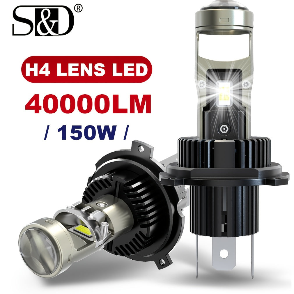 S&D High/Low Beam 150W H4 H7 LED Car Lens Headlight Bulbs, 40000LM H11 9005 HB3 9006 HB4 Car Lens Lights, Turbo LED Lights, Super Bright Car Headlights, Plug-and-Play, 12V, with Canbus, 2-Pack
