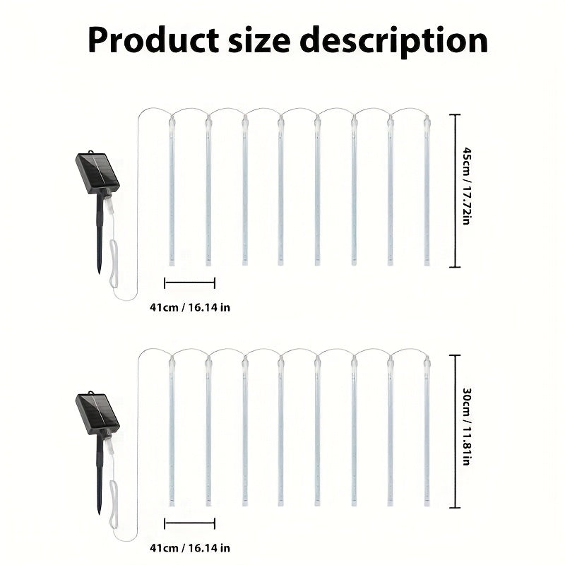 1 piece 30cm/11.81inch or 45cm/17.72inch solar meteor tube light outdoor, automatic on/off, smart light sensor, 192LED/288LED 8-tube hanging solar fairy light, IP65 high quality, suitable for garden, wedding, Christmas, Halloween, party