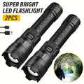 2Pcs Set BB BRIGHT Rechargeable LED Flashlights, IP44 Waterproof, Compact Design, Zoomable Focus & Battery Level Indicator, 3 Lighting Modes, Ideal for Outdoor Activities, Camping, Work and Emergencies, Category: Handheld Flashlight