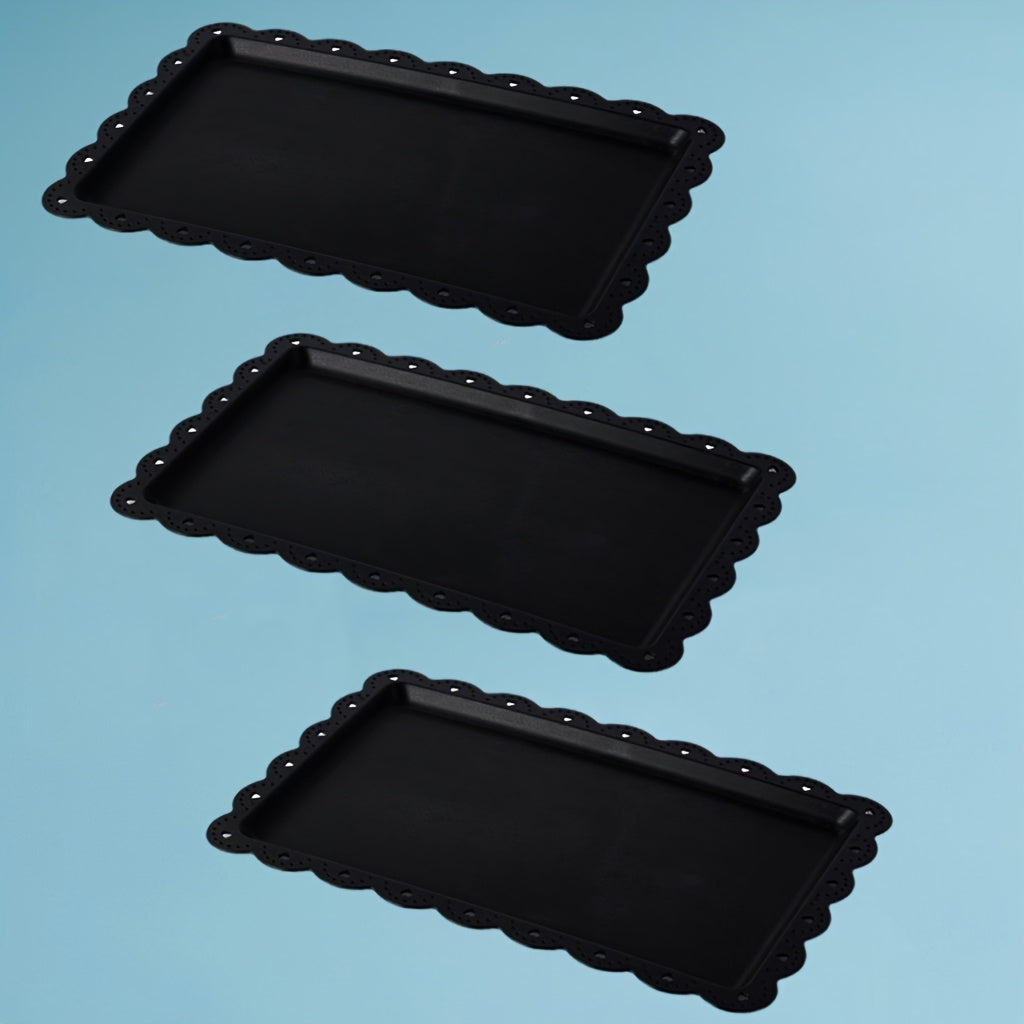 3/4/5-Piece Set Plastic Food Tray with Lace Edge, Rectangular Food Tray – Perfect for Outdoor Camping, Party Buffets, Kitchen, Dining Room – Small Flat Tray for Desserts, Fruit, Cookies, Snacks (White, Black)