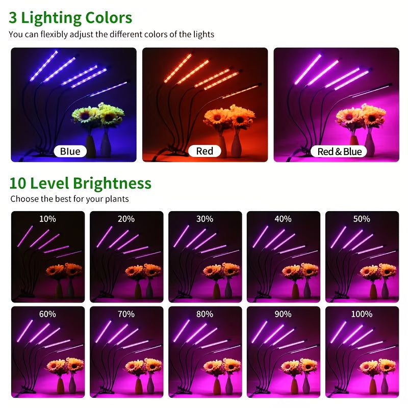 New 60W 1/5-Head Plant Grow Light, 3 Color Modes, 120 LED Beads, Specially Designed for Indoor Plant Cultivation, Foldable, USB Rechargeable, with Adjustable Brightness and Timing Function