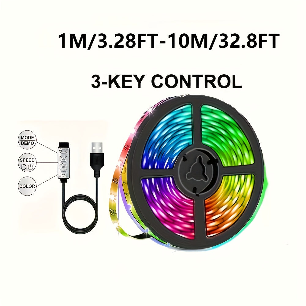 LQHZMYY RGB多彩LED灯带，带USB同步和动态效果，5050 RGB，迷你按钮控制器，适用于电视/投影仪/笔记本电脑背光，派对家居装饰，RGBW免费（兼容USB设备）