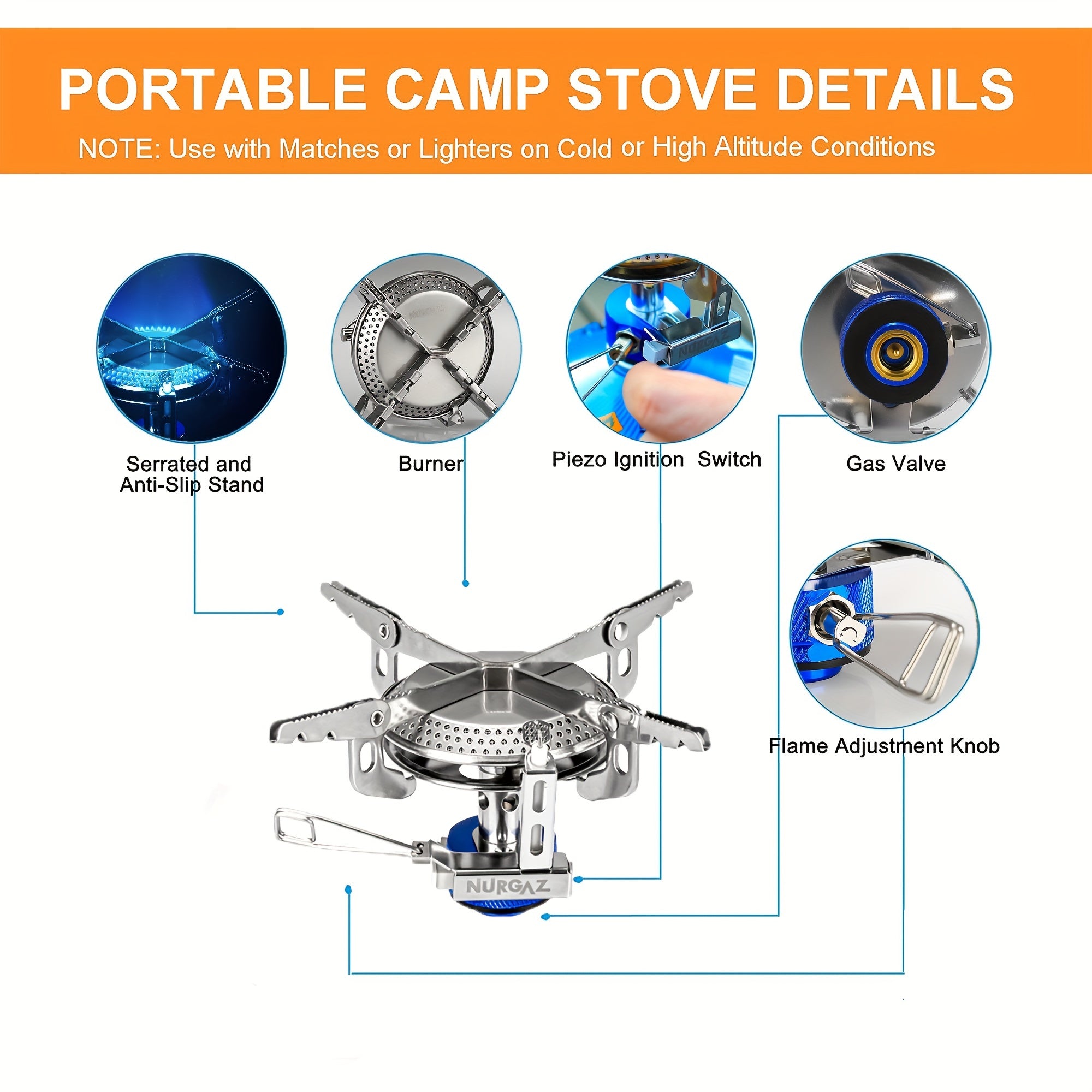 Camping Stove with Capacitive Ignition, Storage Case Included, Portable Foldable Stove, Ideal for Outdoor Backpacking, Hiking and Picnic