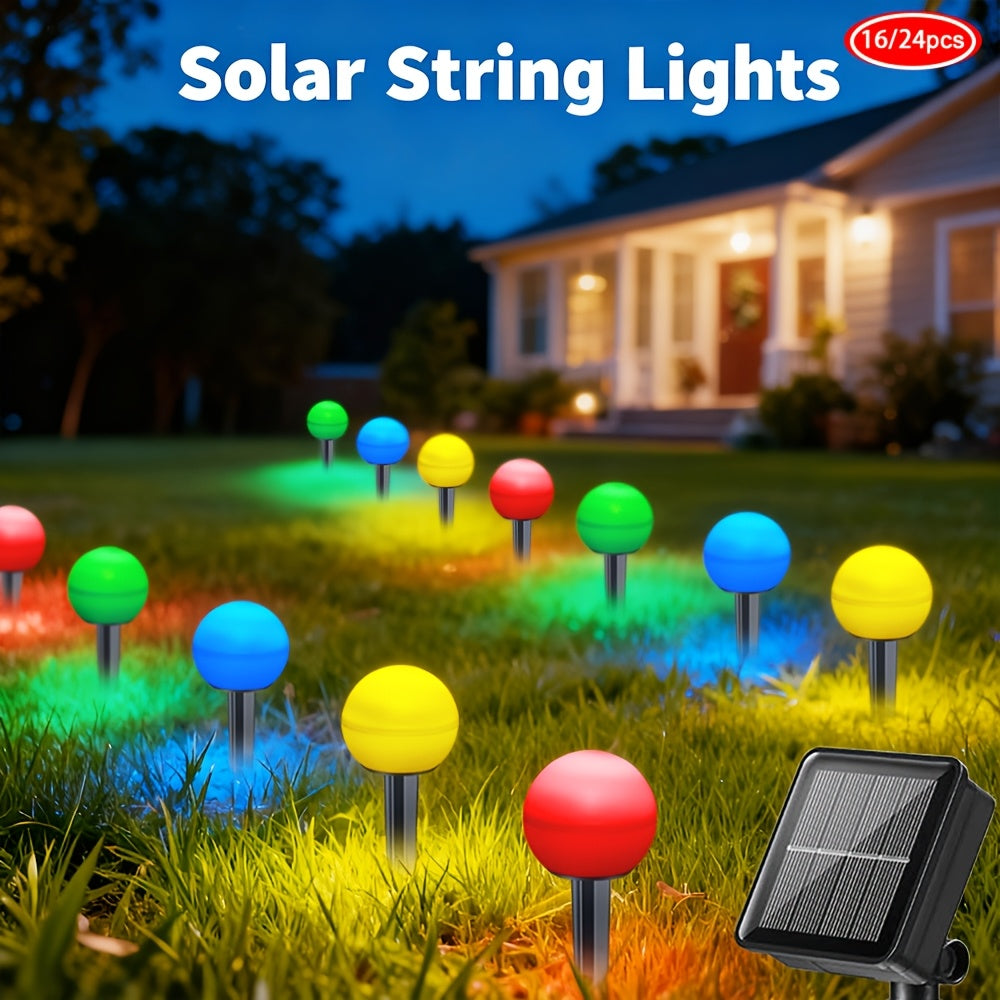16/24PCS Solar LED Colorful Ball Christmas Lawn Light, Christmas Garden Light, Ground Insert Light, 8 Lighting Modes, IP44, Decorative Light for Christmas, New Year, Valentine's Day Party, Suitable for Garden, Courtyard, Path, Lawn, Driveway Decoration