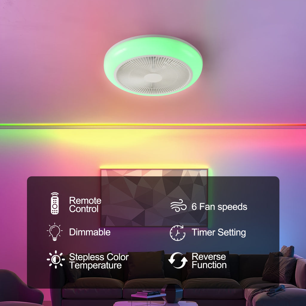 45cm/17.71 Inch Minimalist Modern Ceiling Fan, 6 Speed Levels, Quiet Operation, RGB Light, Ideal for Bedroom, Dining Room